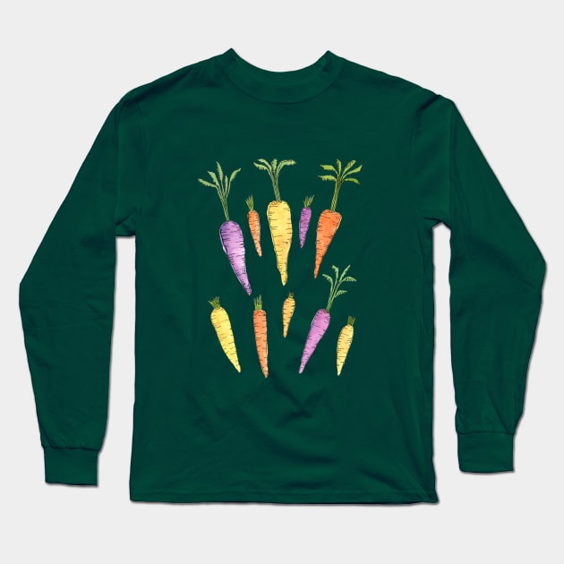 Watercolor Heirloom Carrot Pattern on Textured Cream Long Sleeve T-Shirt by latheandquill